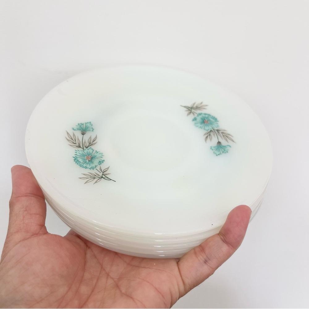 Vintage Fire King Milk Glass Hand Painted FLowers Saucers Ovensafe Set of 5